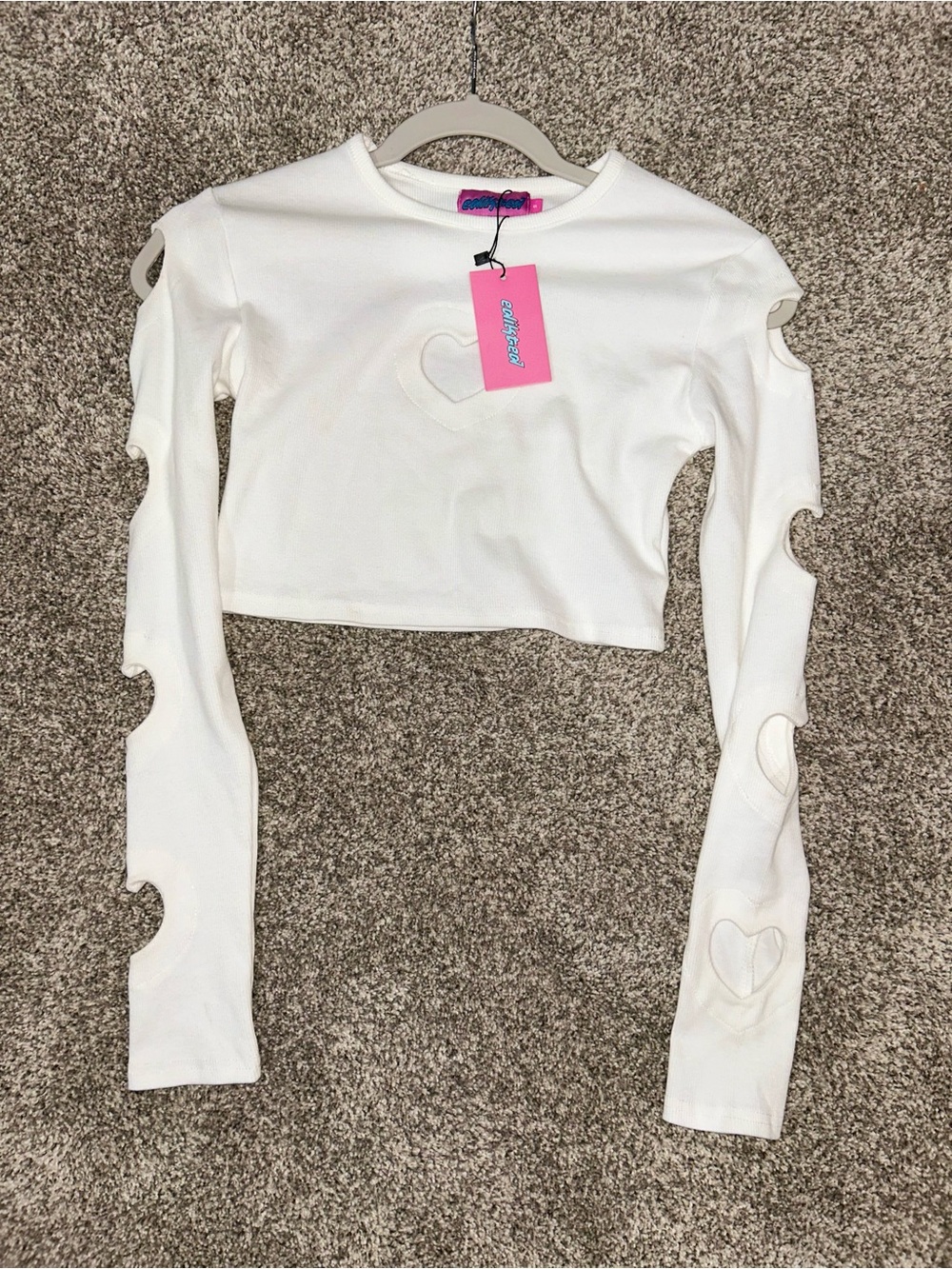 Edikted White Cutout Heart Cropped Long Sleeve Top